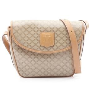 Celine Macadam Shoulder Bag Canvas Leather Beige Tan Brown